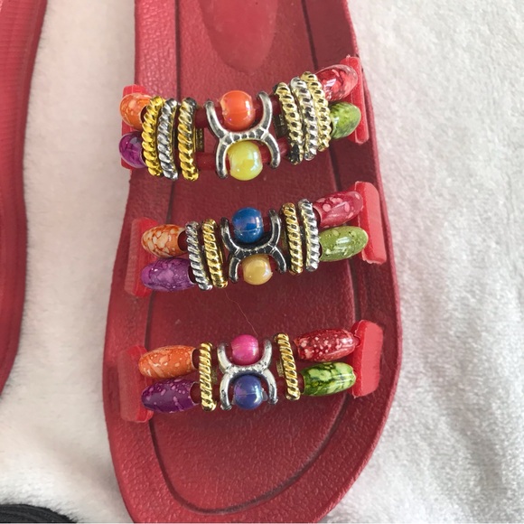 Women's RED Beaded Sandals Strappy Size 5 - Picture 2 of 4